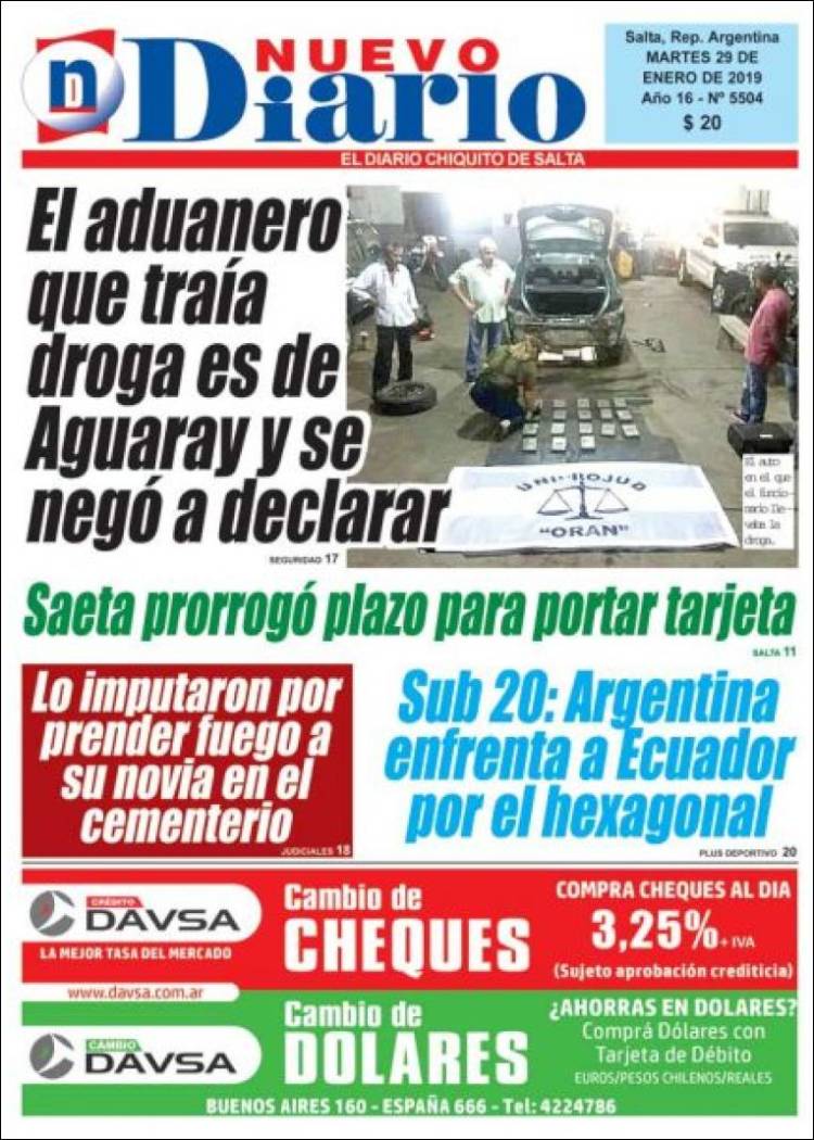 Portada de Nuevo Diario de Salta (Argentina)