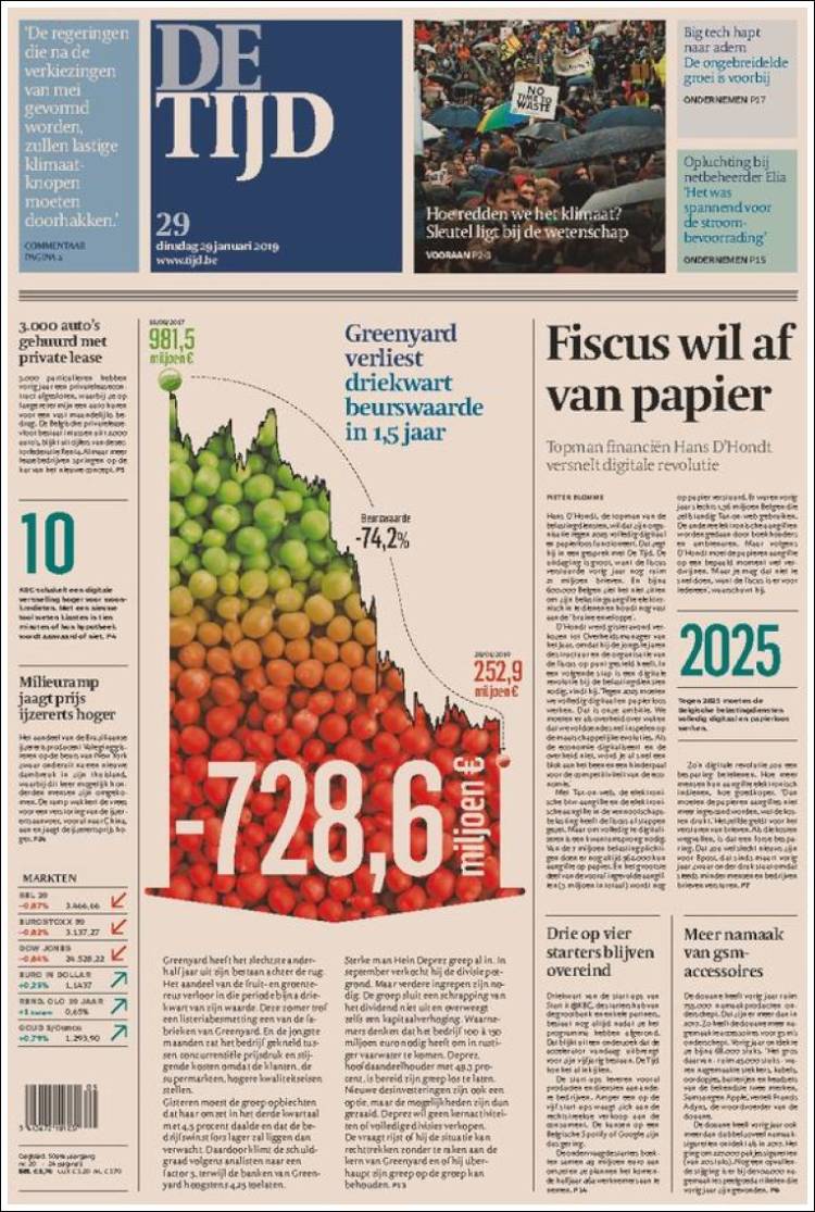 Portada de De Tijd (B&eacute;lgica)