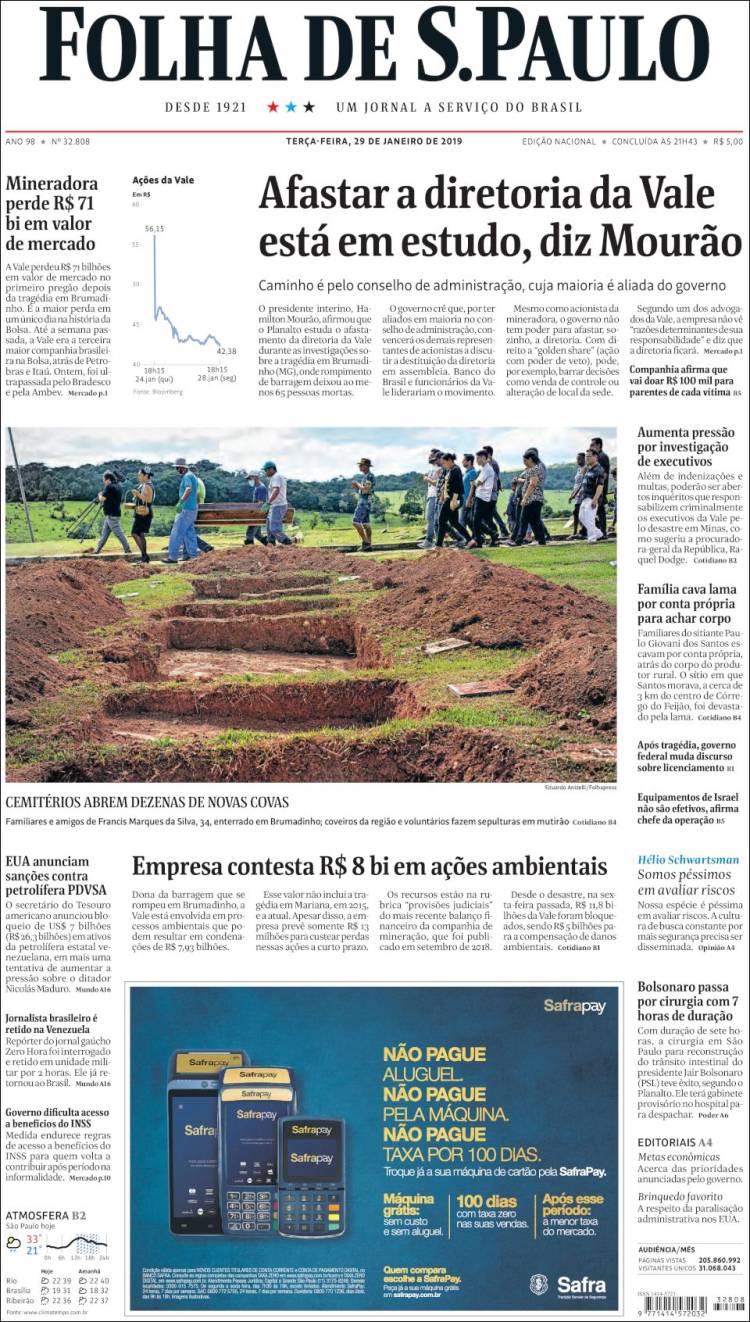 Portada de Folha de São Paulo (Brasil)