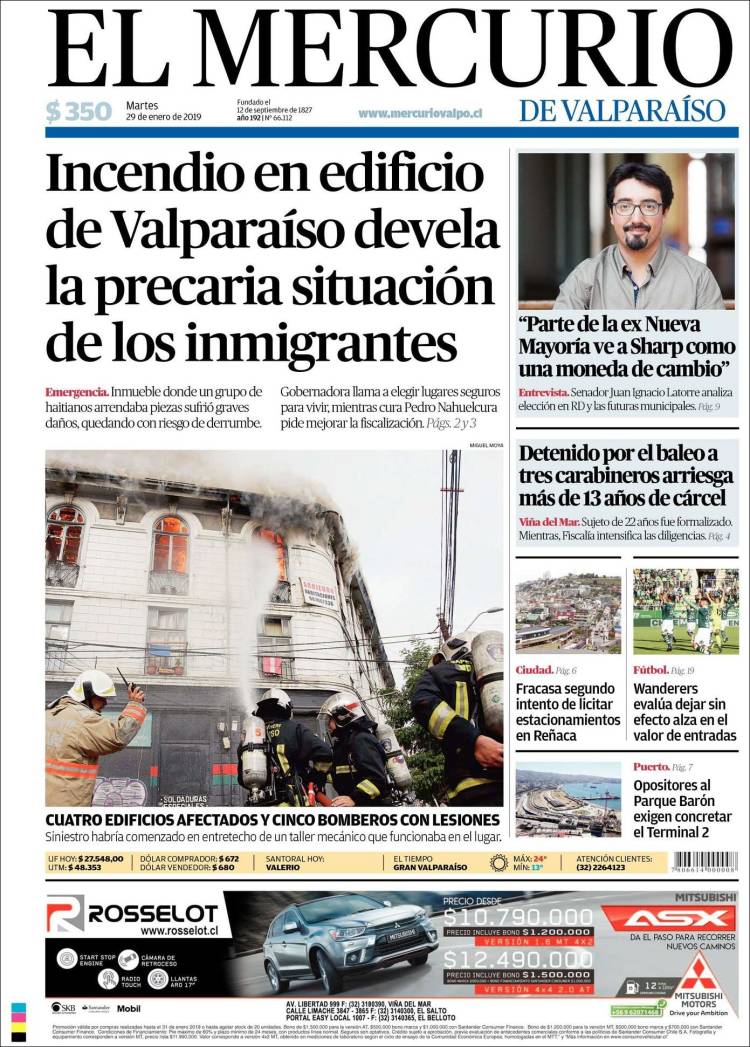 Portada de Mercurio de Valparaiso (Chile)