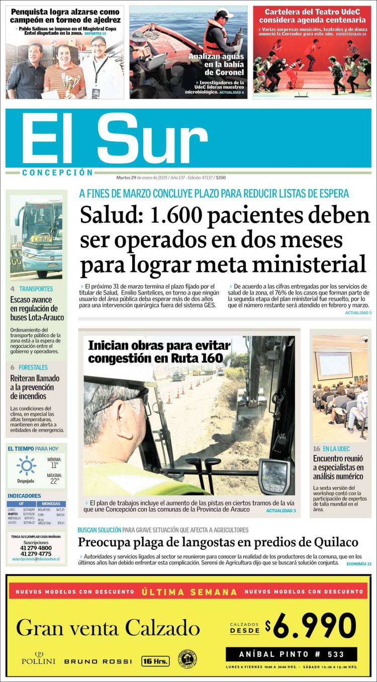 Portada de El Sur (Chile)