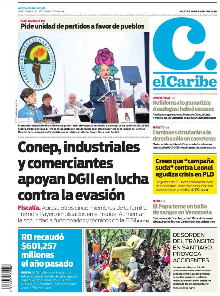 Portada de El Caribe (R. Dominicana)