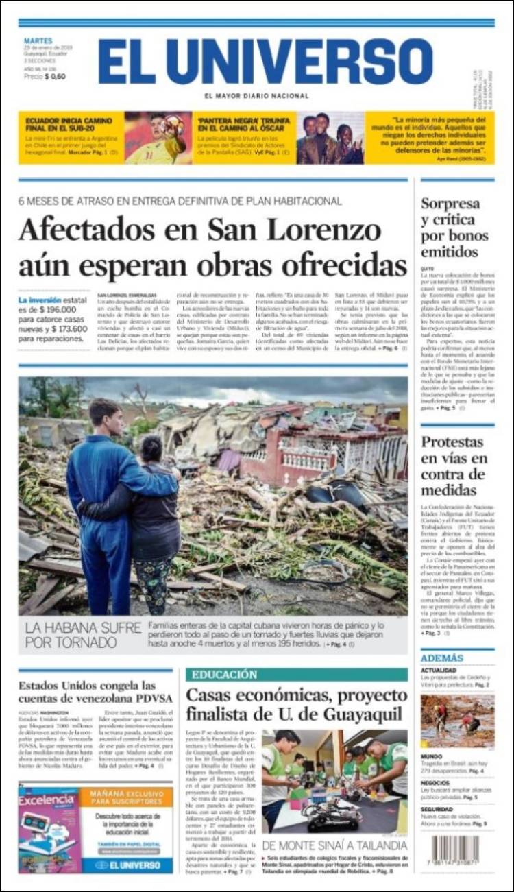 Portada de El Universo - Ecuador (Ecuador)