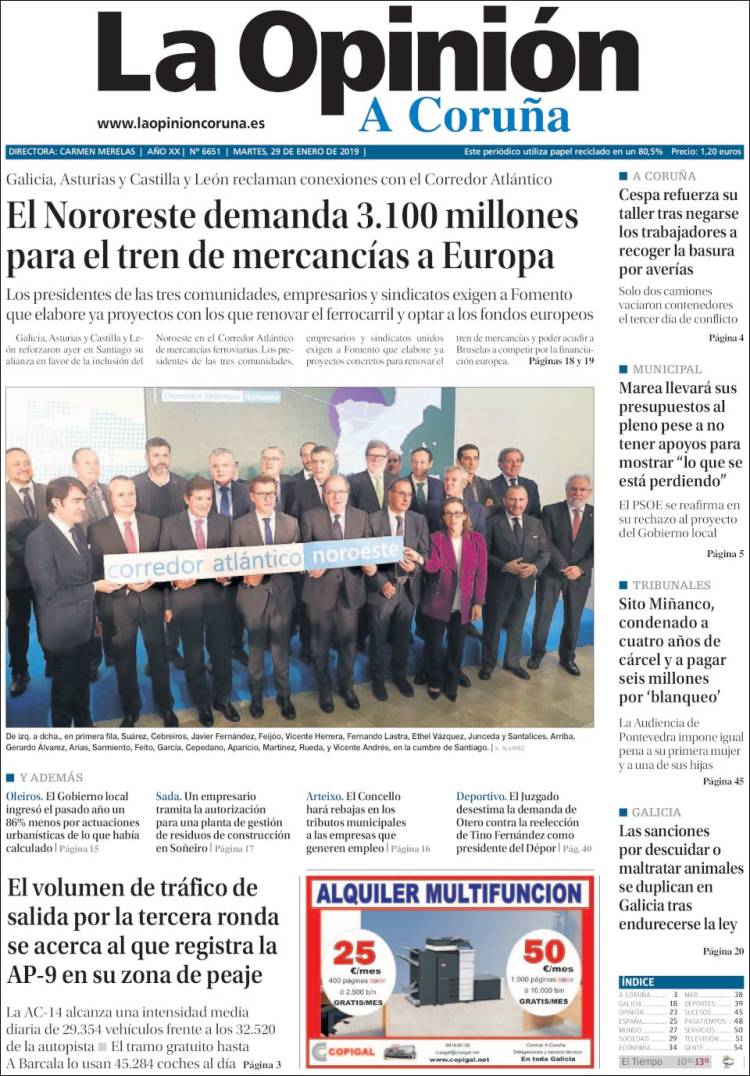 Portada de La Opinión de A Coruña (Espa&ntilde;a)