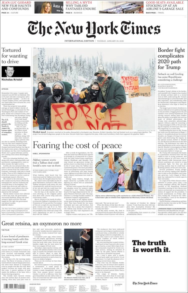 Portada de International New York Times (Europa)