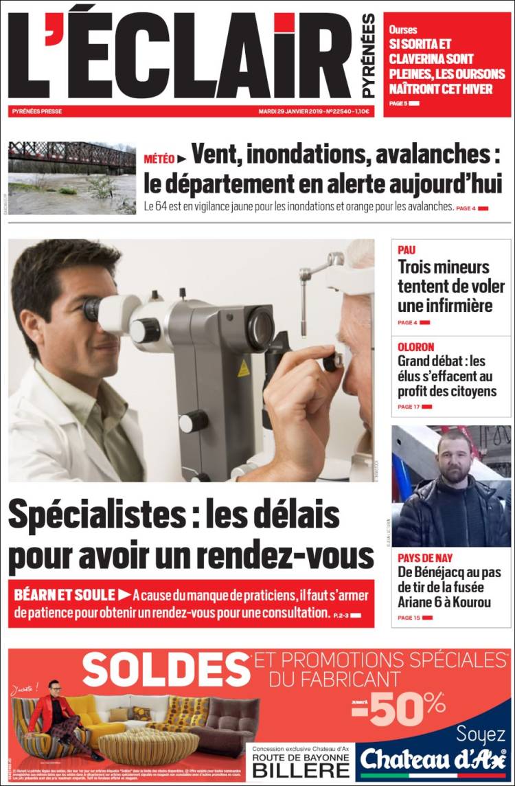 Portada de L'Eclair des Pyrénées (Francia)