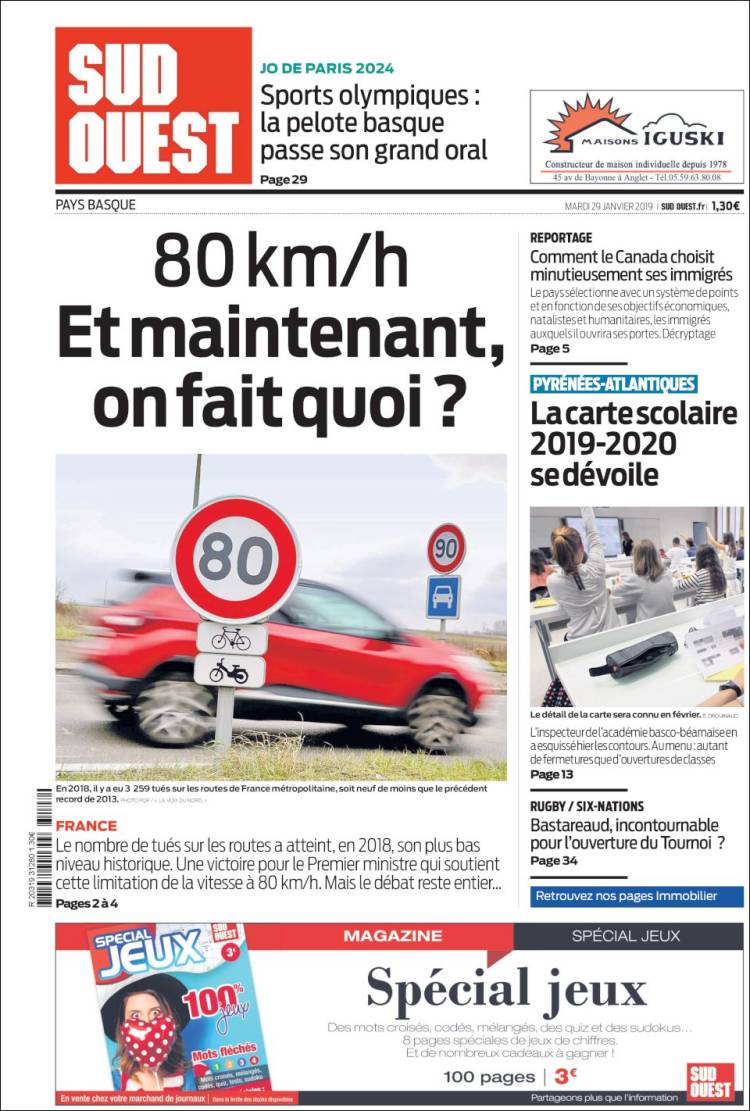 Portada de Sud Ouest (Francia)