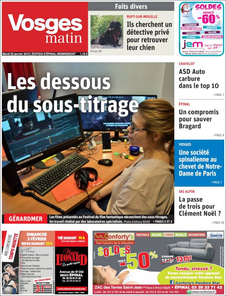 Portada de Vosges Matin (Francia)
