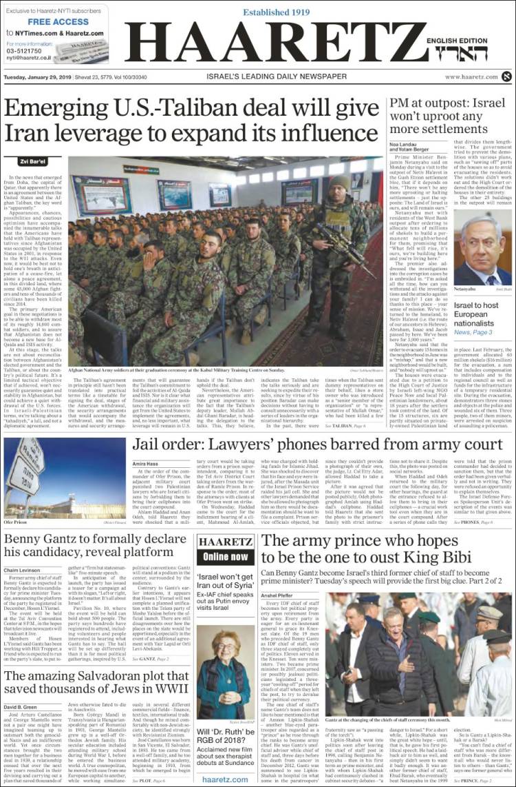 Portada de Haaretz (Israel)