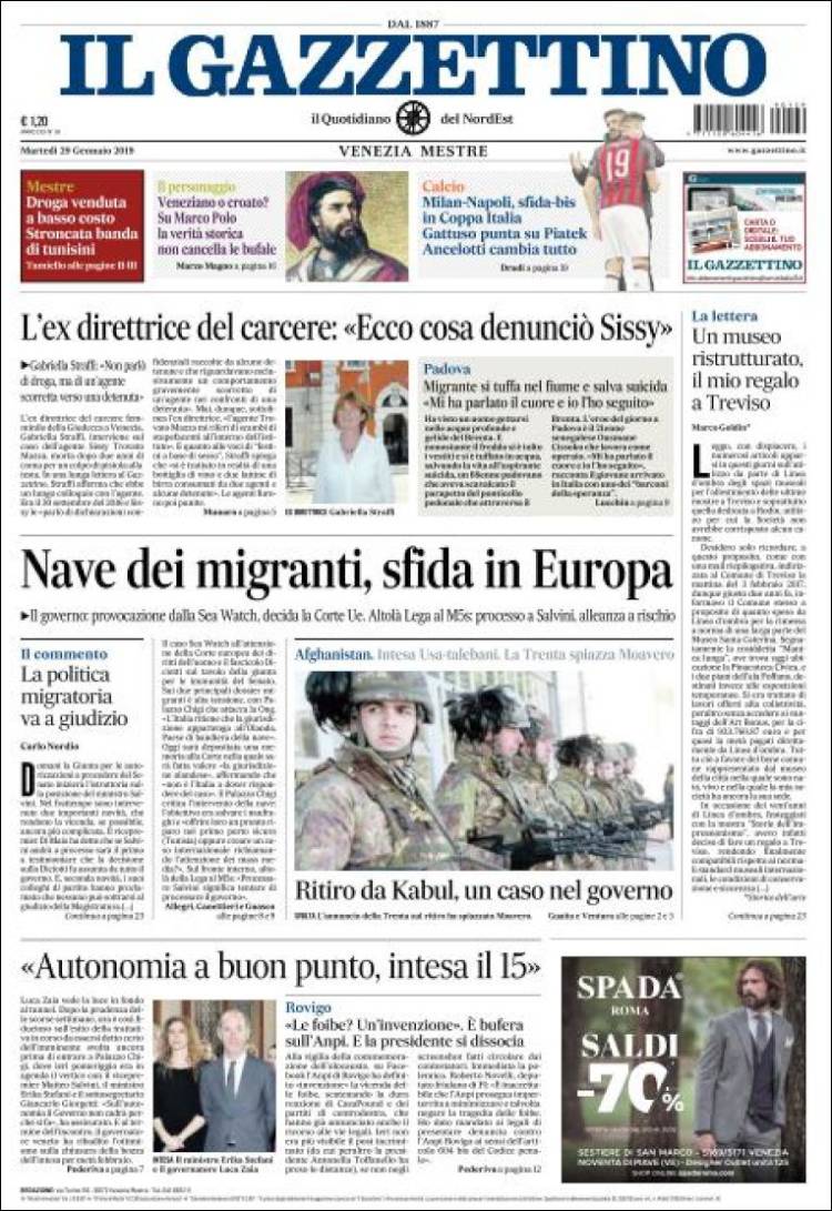 Portada de Il Gazzettino (Italia)