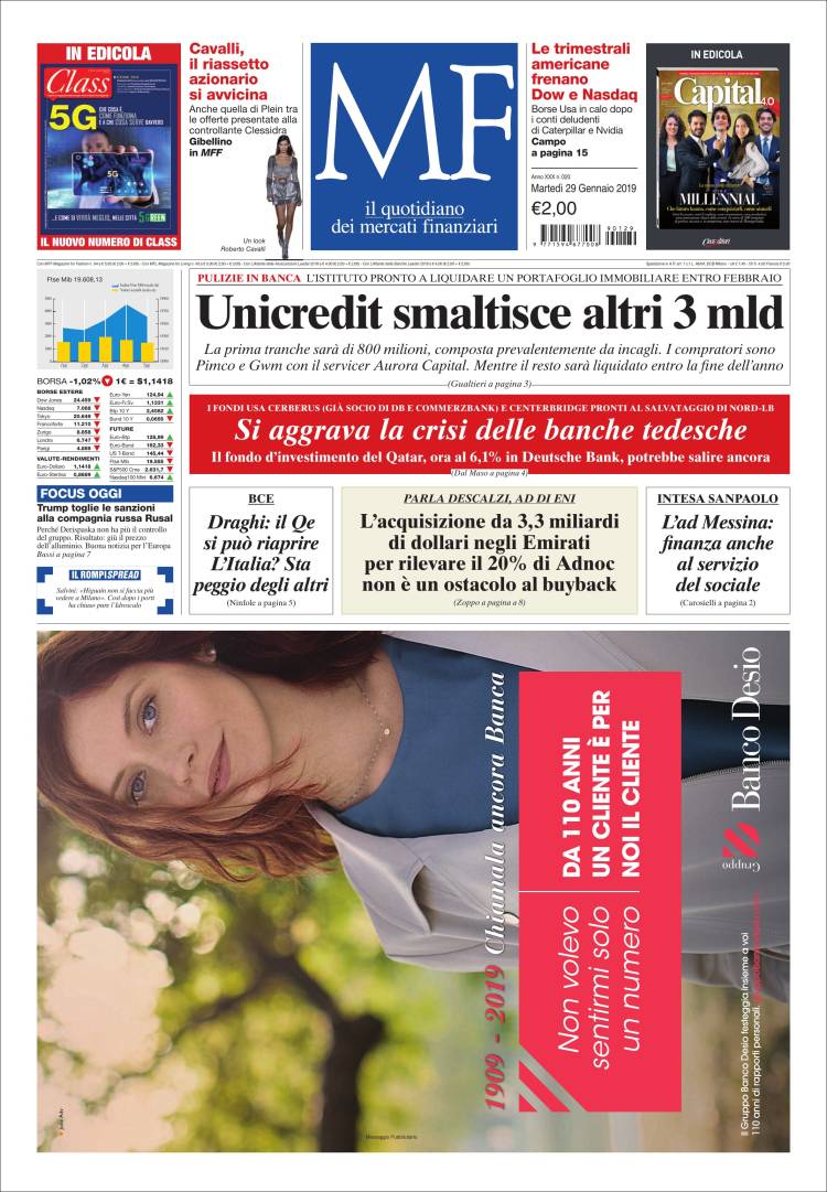 Portada de Milano Finanza (Italia)