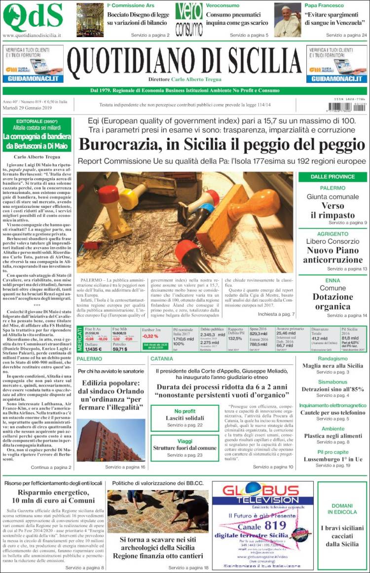 Portada de Quotidiano di Sicilia (Italia)