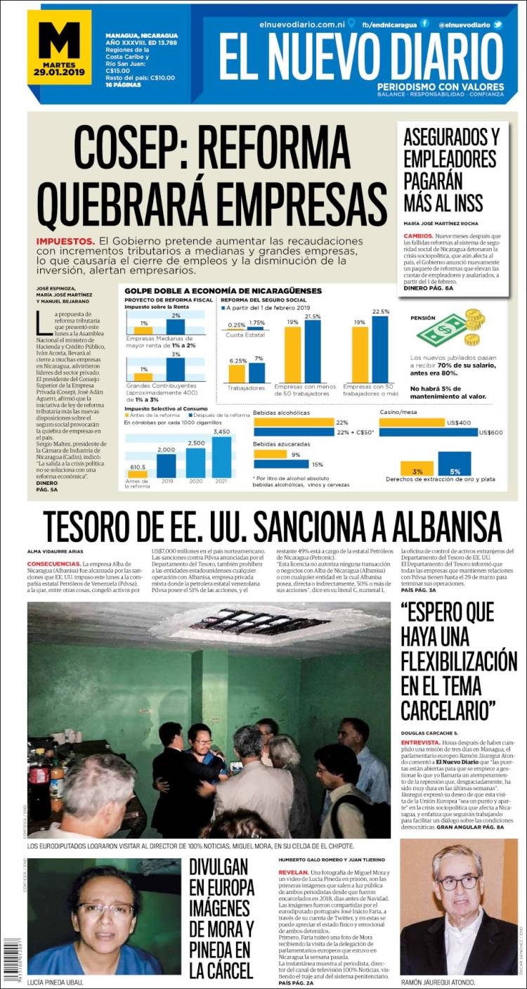 Portada de El Nuevo Diario (Nicaragua)