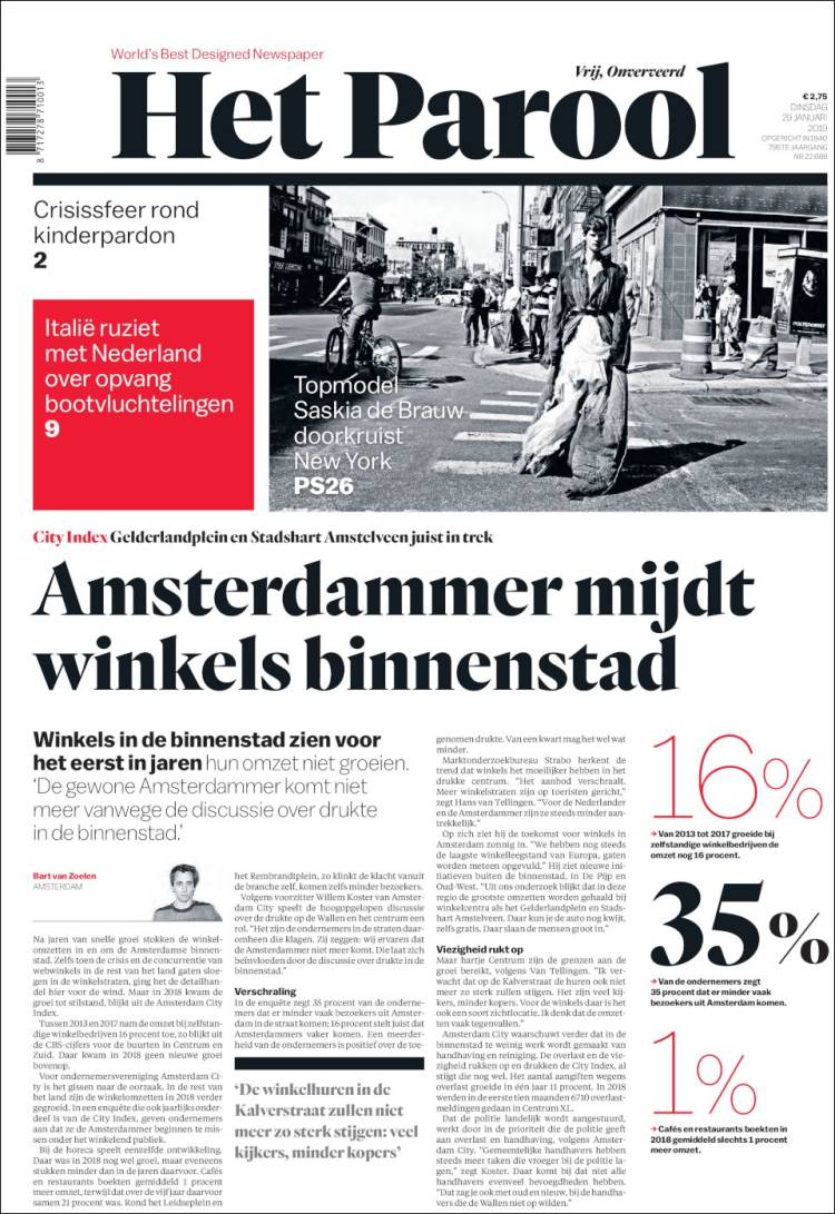 Portada de Het Parool (Pa&iacute;ses Bajos)