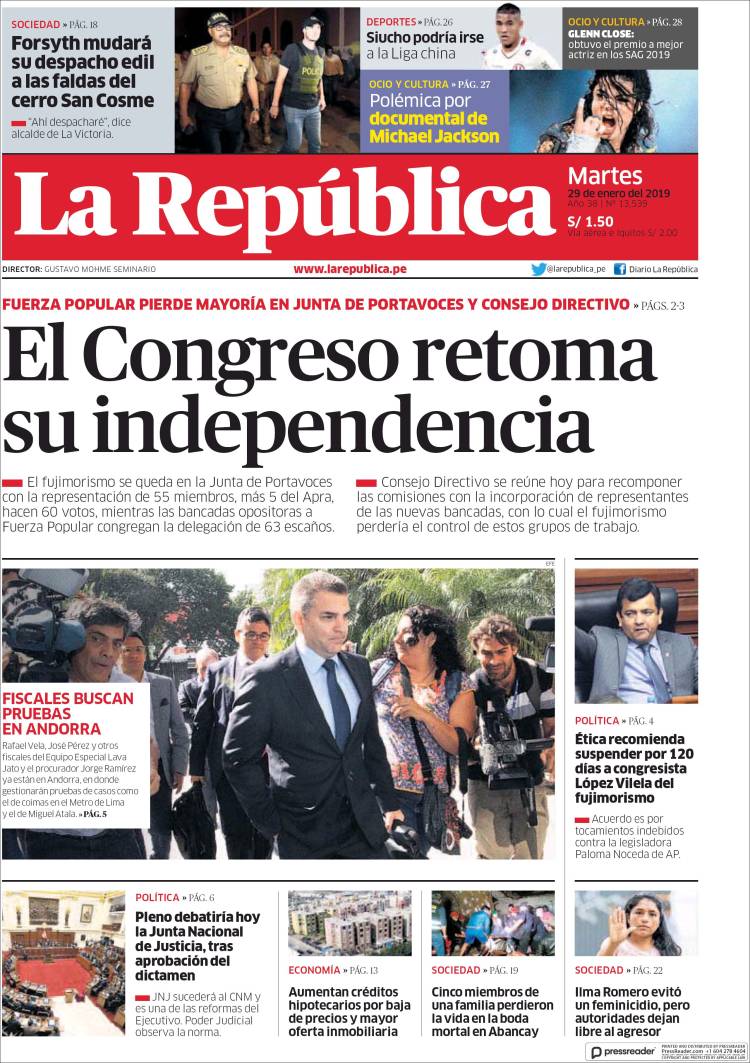 Portada de La Republica (Per&uacute;)