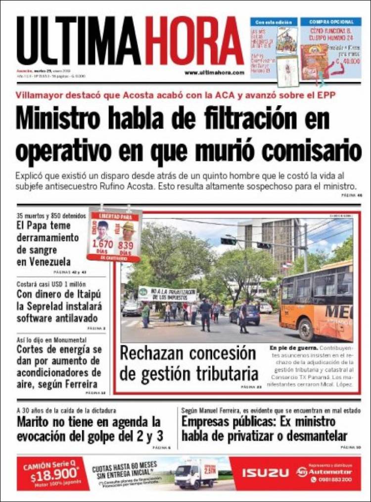 Portada de Última Hora (Paraguay)