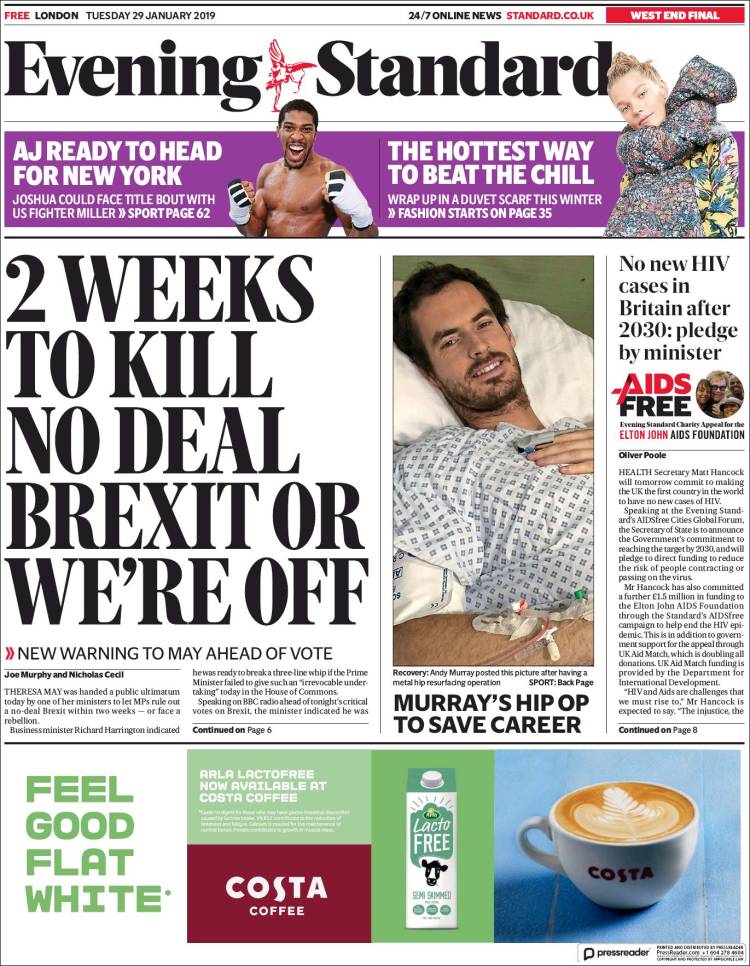 Portada de Evening Standard (Reino Unido)
