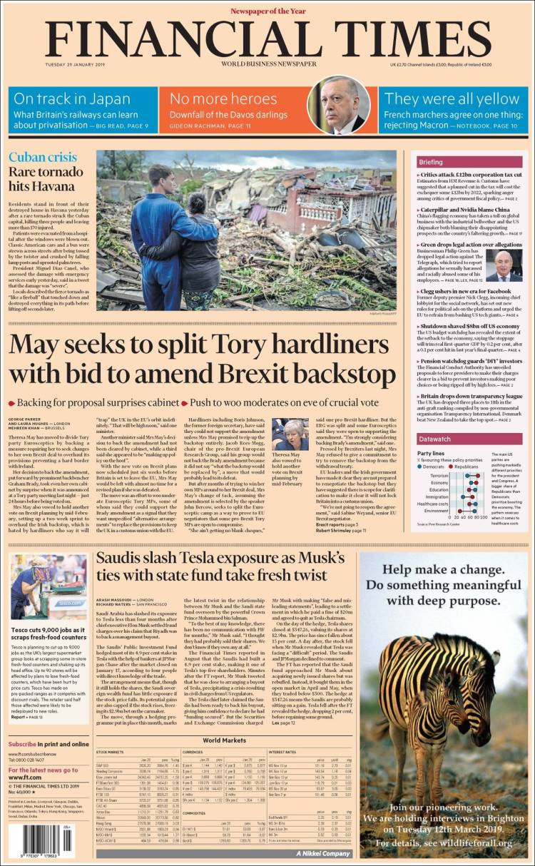 Portada de Financial Times (Reino Unido)