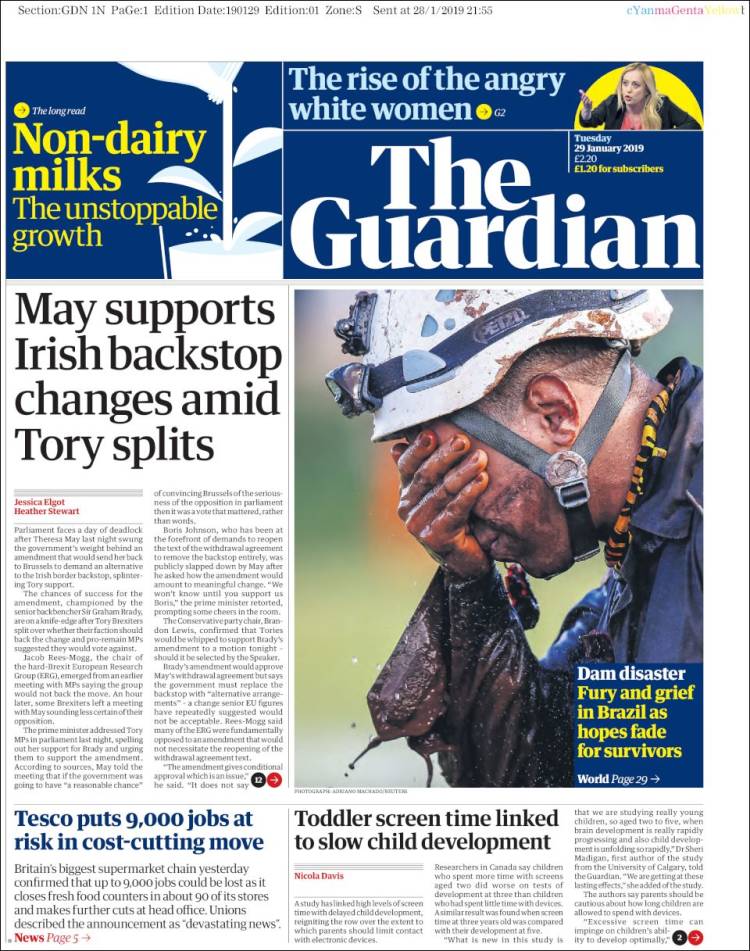 Portada de The Guardian (Reino Unido)