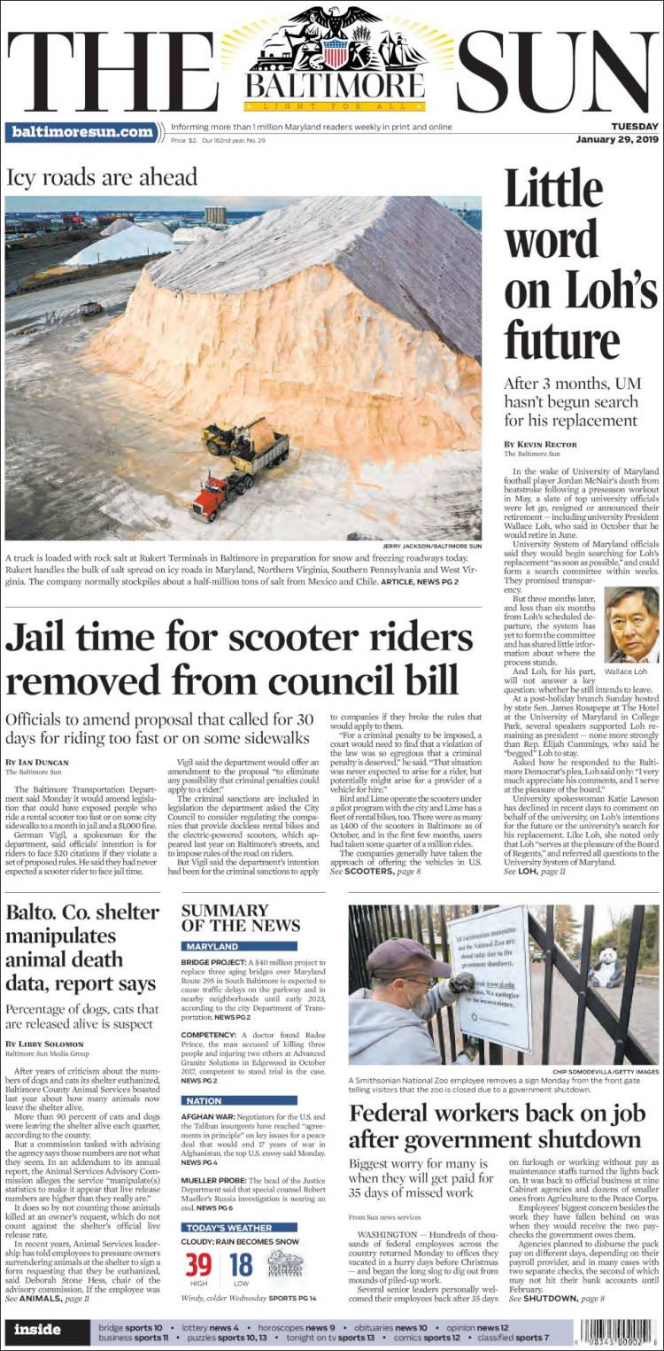 Portada de The Baltimore Sun (USA)