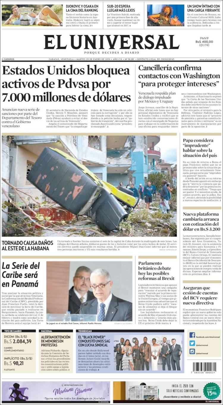 Portada de Universal (Venezuela)