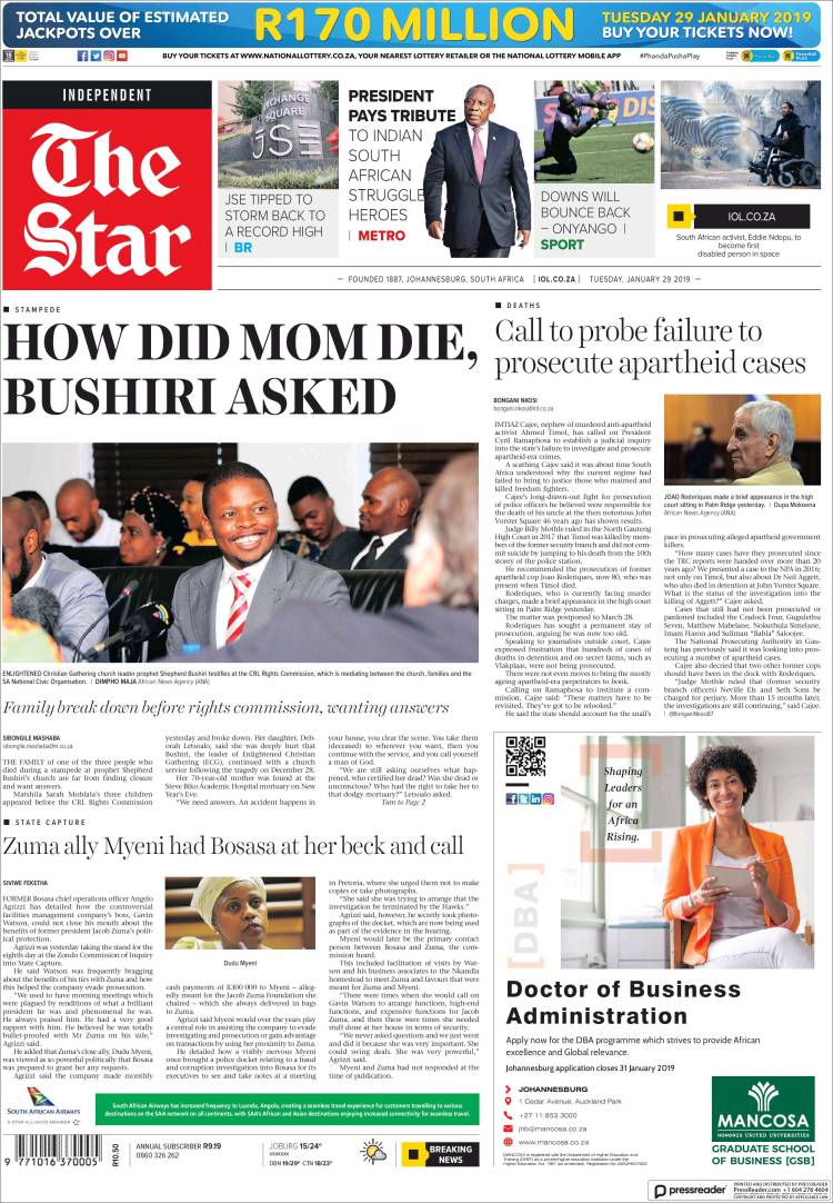 Portada de The Star (Sud&aacute;frica)