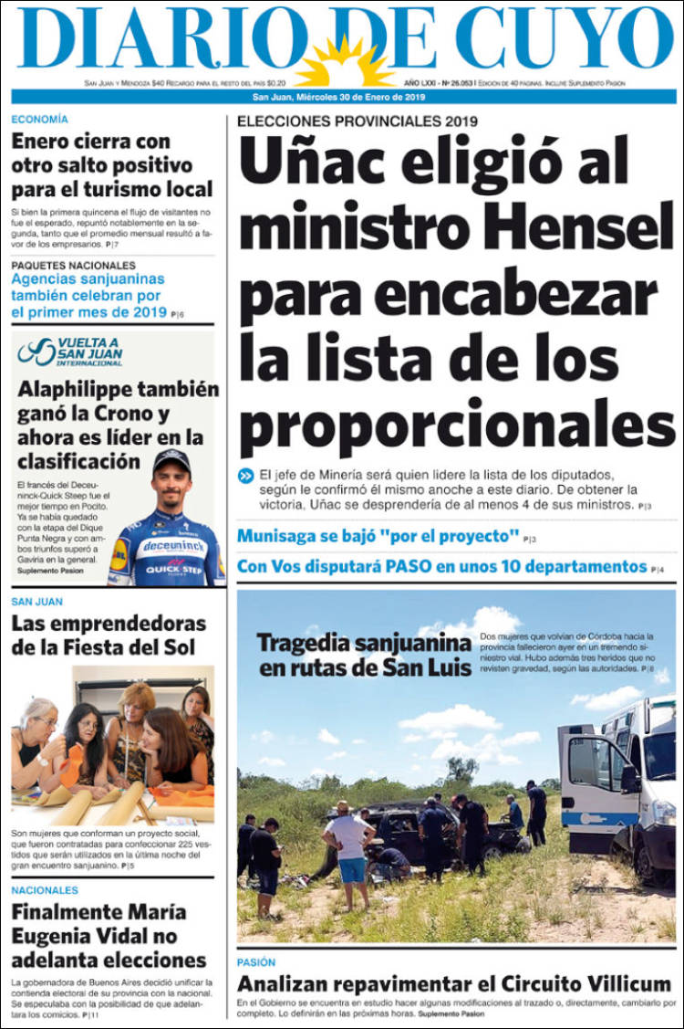 Portada de Diario de Cuyo (Argentina)