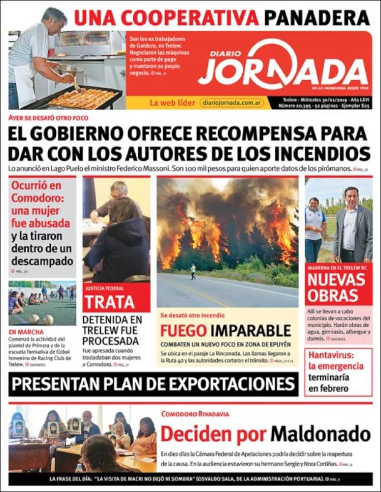 Portada de Diario Jornada en la Patagonia (Argentina)