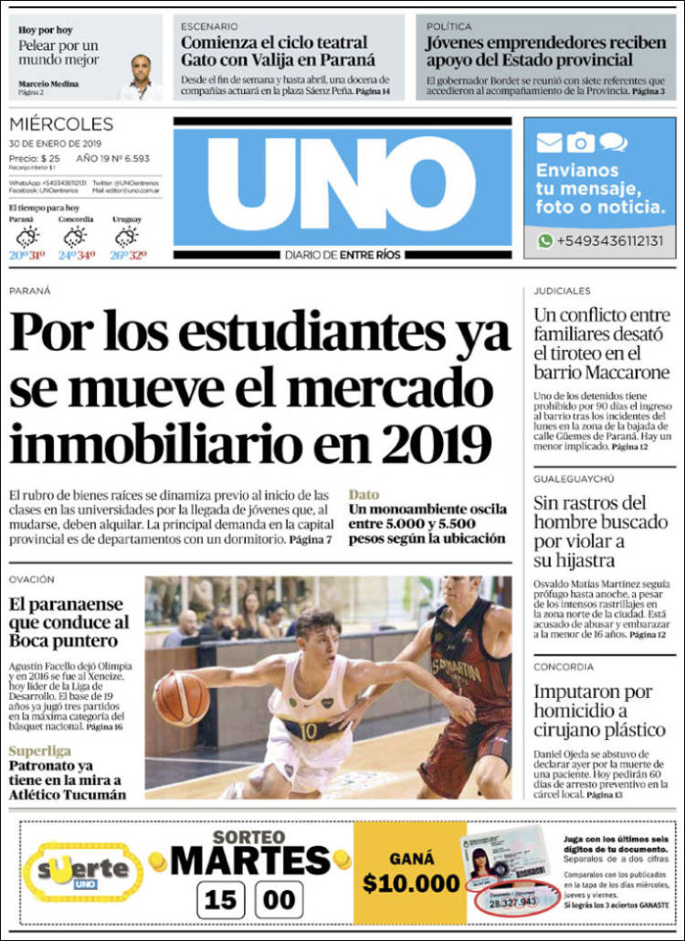 Portada de Diario Uno de Entre Ríos (Argentina)