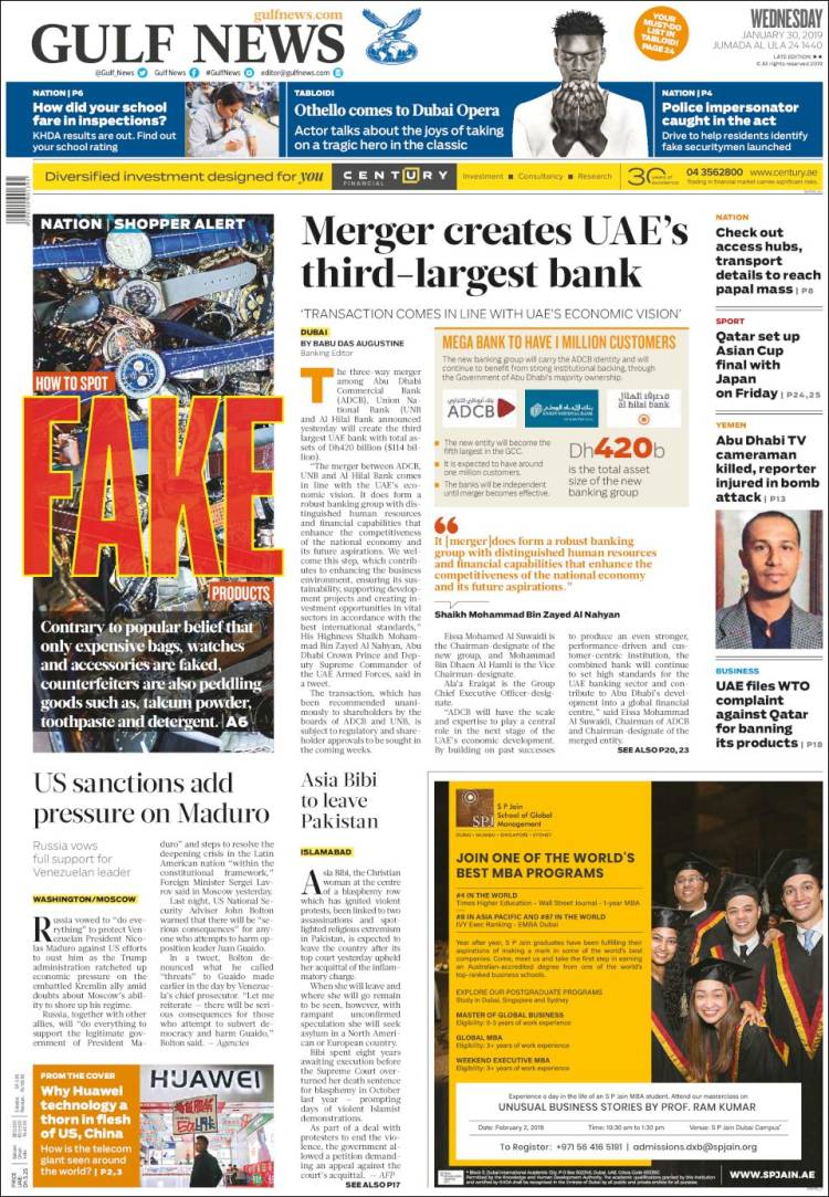 Portada de Gulf News (Asie-Pacifique)