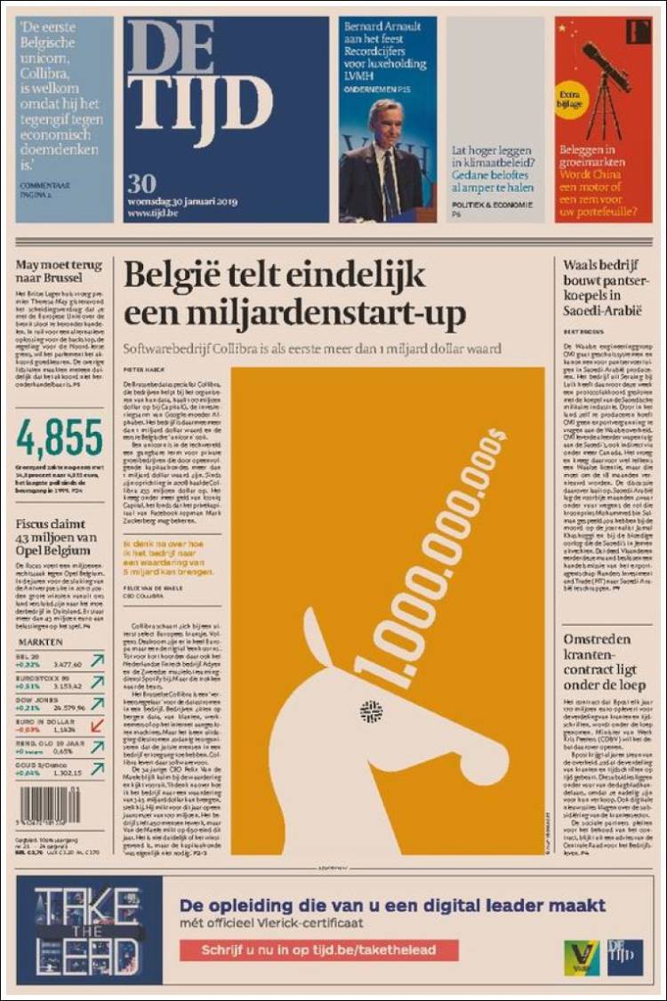 Portada de De Tijd (B&eacute;lgica)