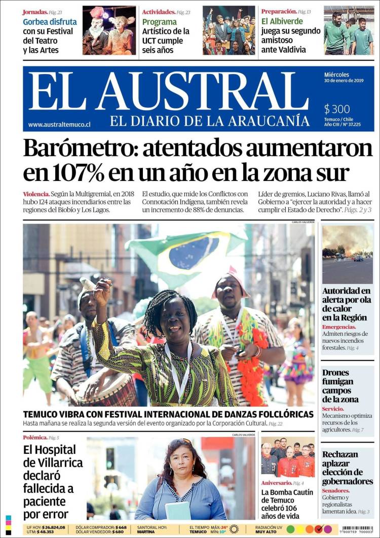 Portada de El Austral de Temuco (Chile)