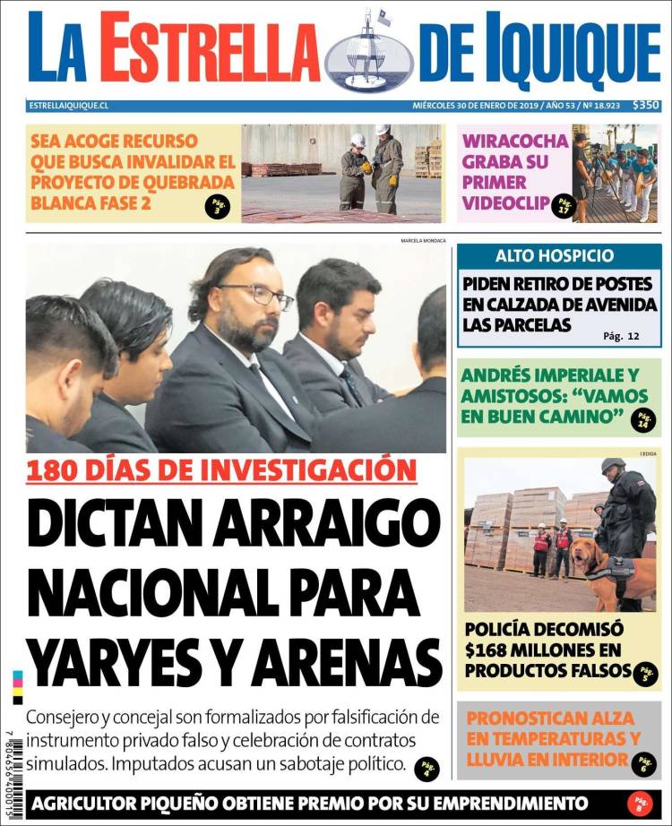 Portada de La Estrella de Iquique (Chile)
