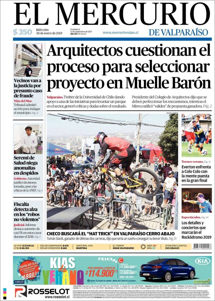 Portada de Mercurio de Valparaiso (Chile)