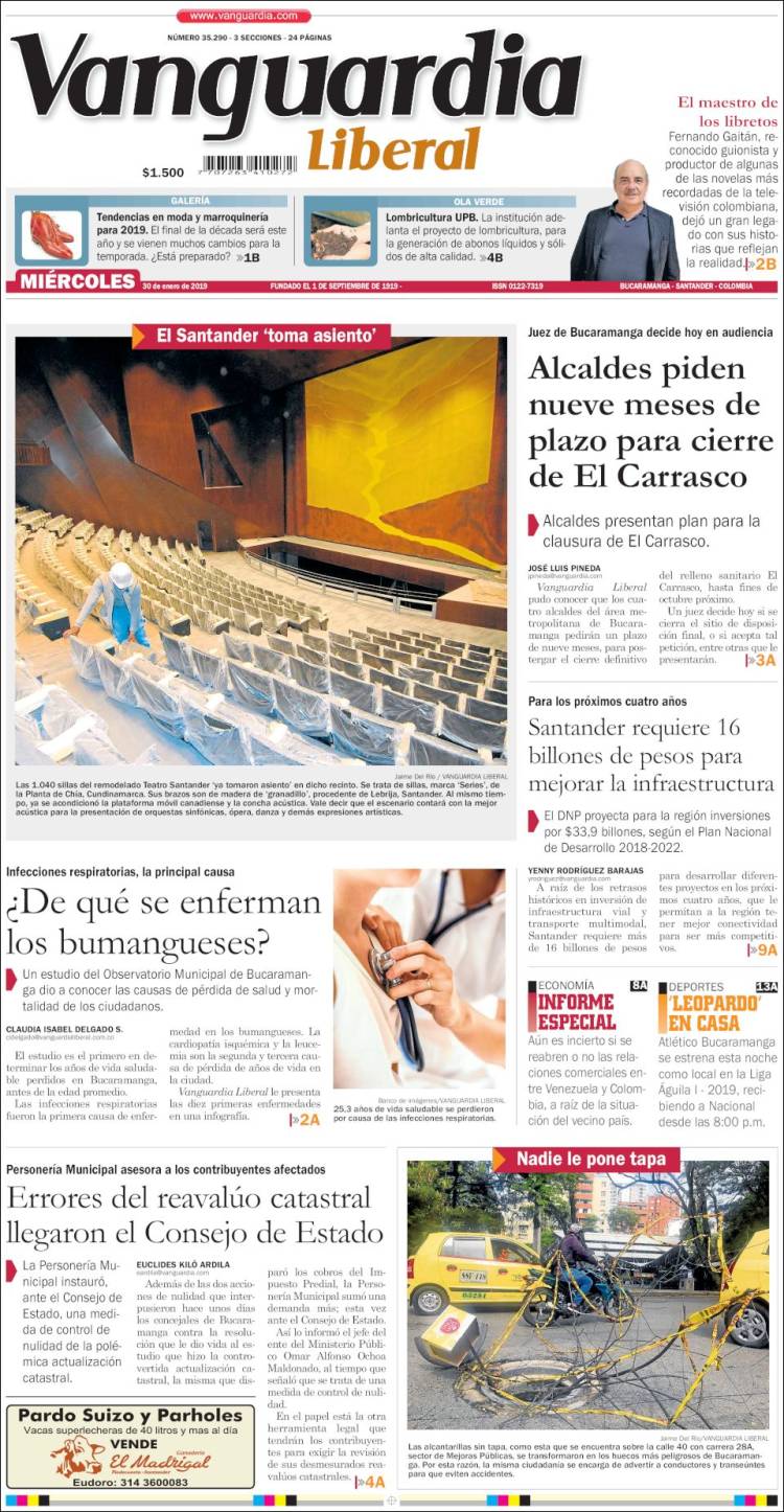 Portada de Vanguardia Liberal (Colombia)