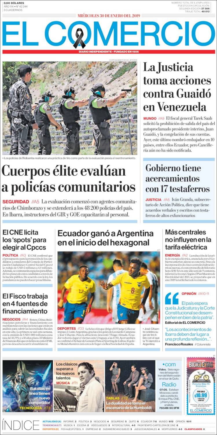 Portada de El Comercio (Ecuador)