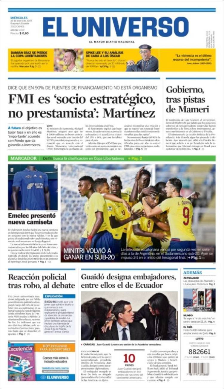 Portada de El Universo - Ecuador (Ecuador)