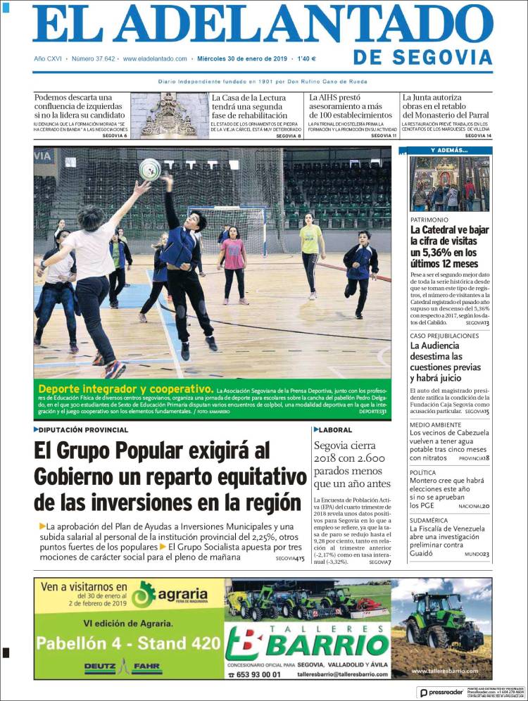 Portada de El Adelantado de Segovia (España)