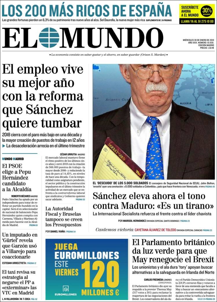 Portada de El Mundo (España)