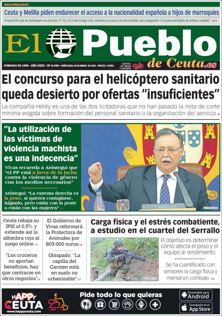 Portada de El Pueblo de Ceuta (España)