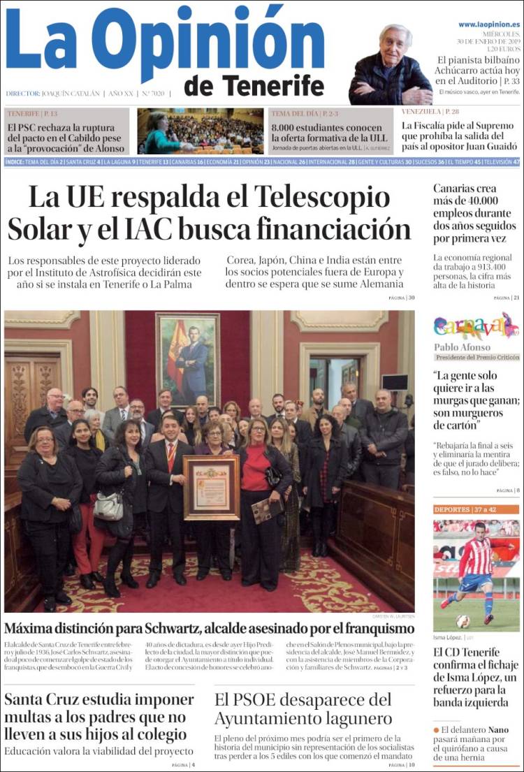 Portada de La Opinión de Tenerife (Espa&ntilde;a)