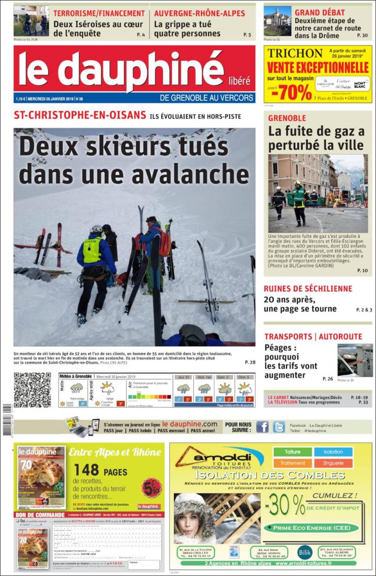 Portada de Le Dauphiné Libéré (Francia)