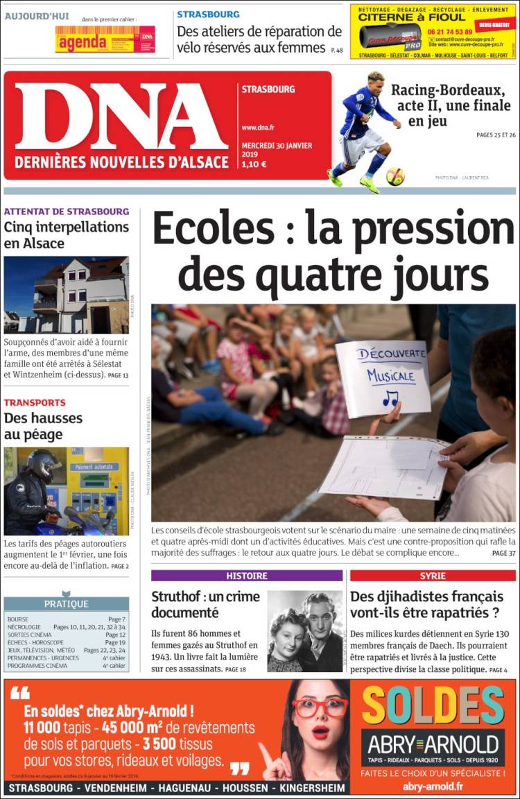 Portada de Les Dernières Nouvelles d'Alsace (France)