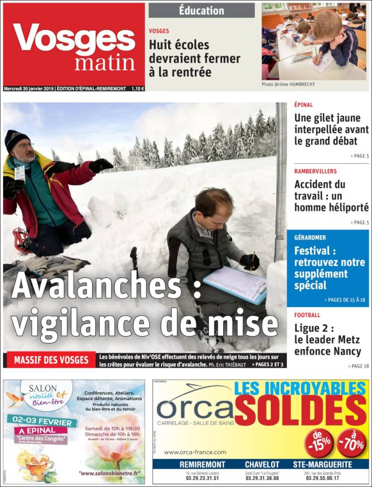 Portada de Vosges Matin (Francia)