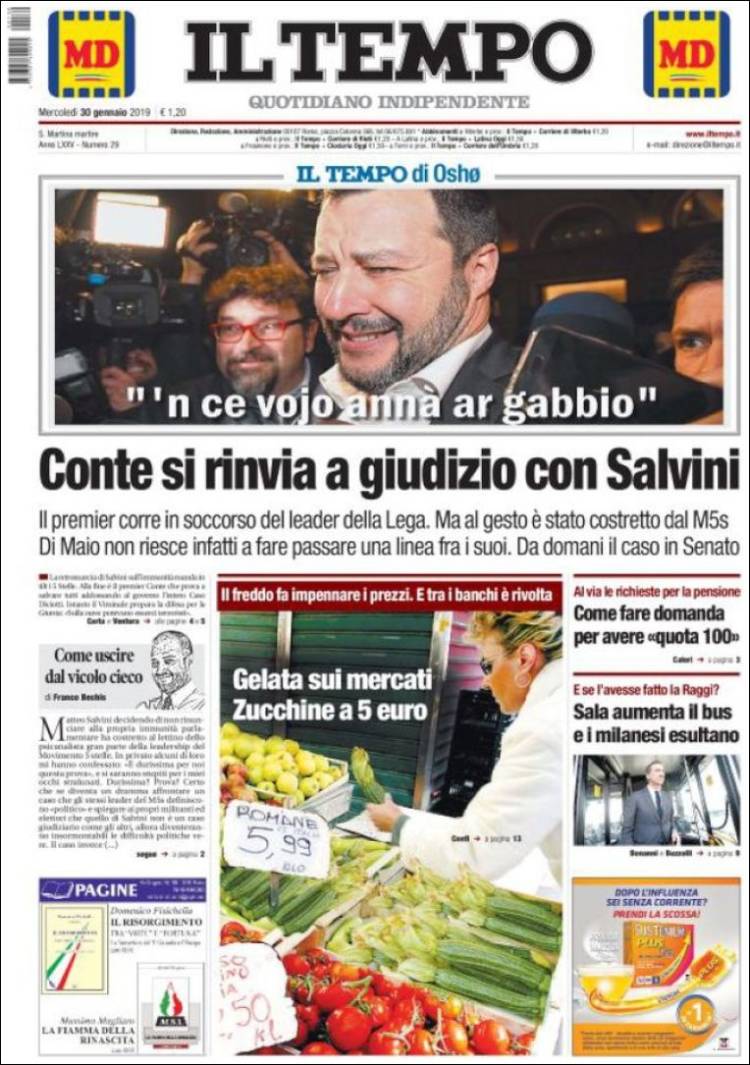 Portada de Il Tempo (Italia)