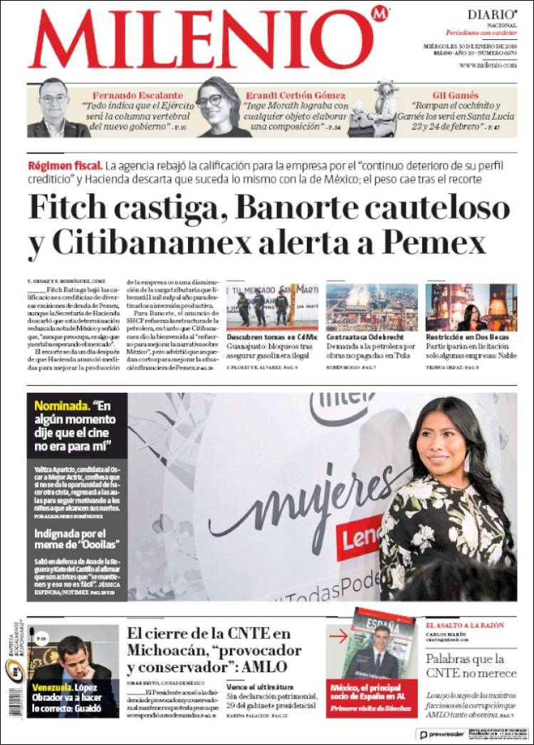 Portada de Milenio (M&eacute;xico)