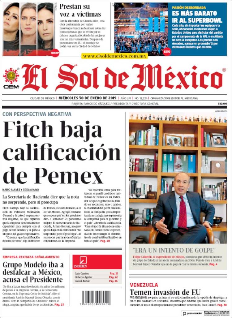 Portada de El Sol de México (M&eacute;xico)