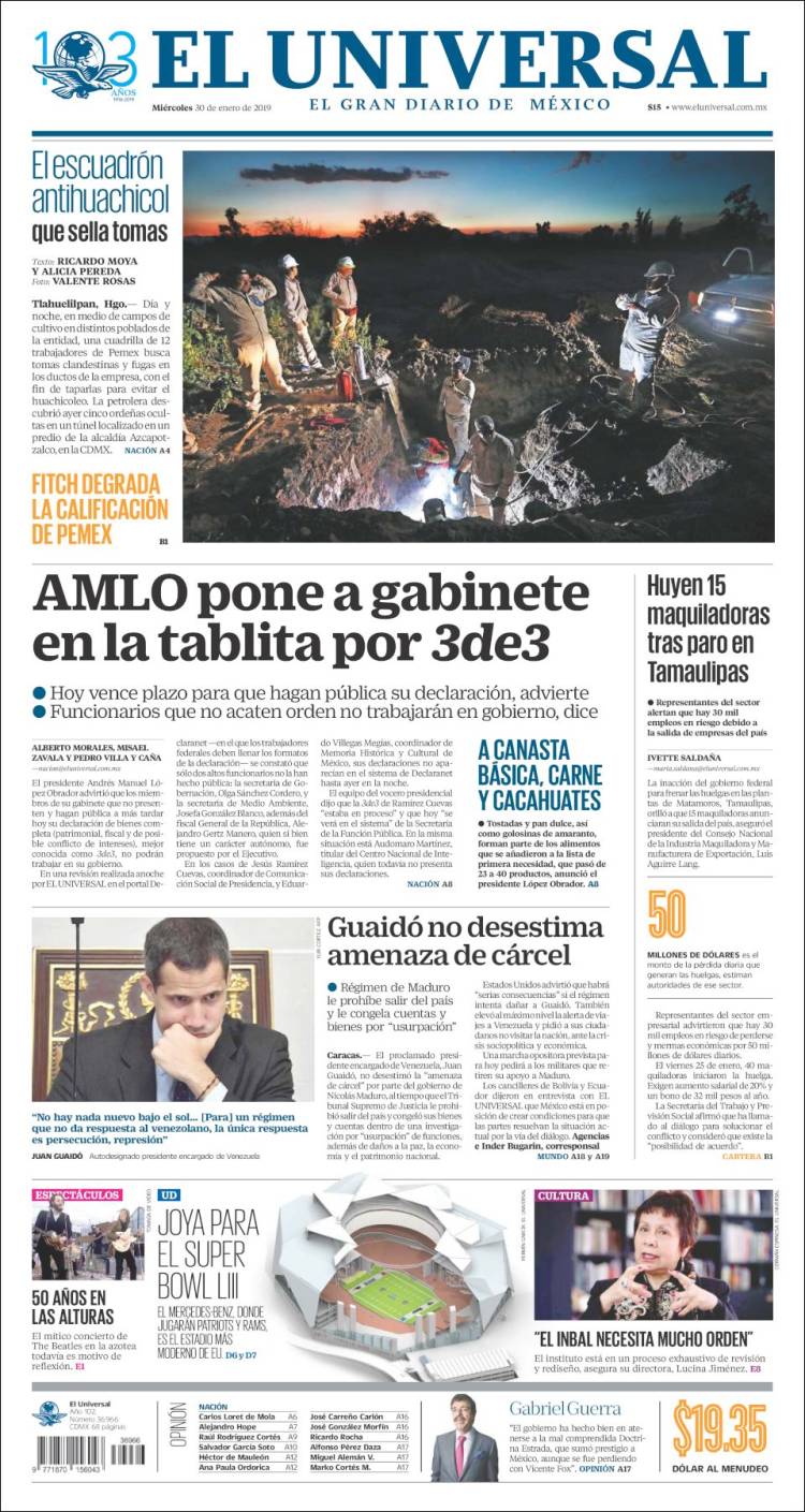 Portada de El Universal (M&eacute;xico)