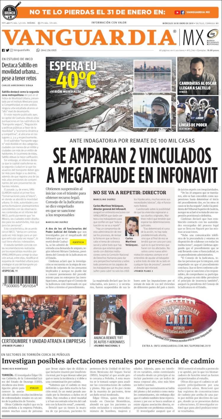 Portada de Vanguardia (M&eacute;xico)