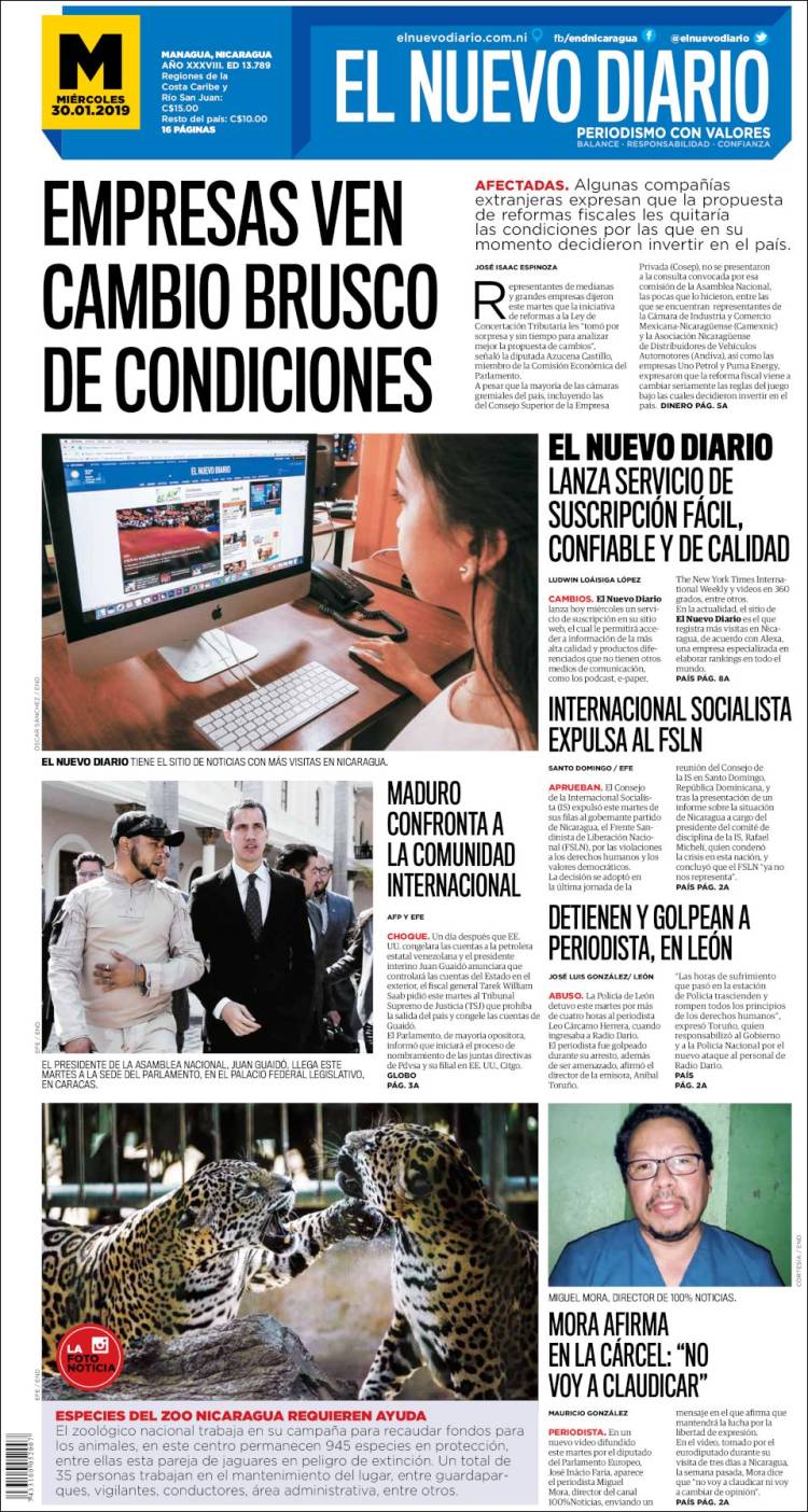 Portada de El Nuevo Diario (Nicaragua)